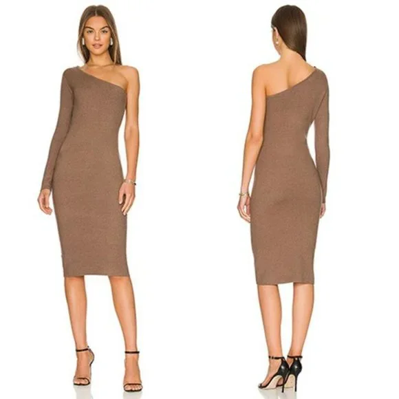 Monrow Super Soft One Shoulder Midi Dress Women's Dusty Cocoa Size: XS NWOT - Picture 9 of 9